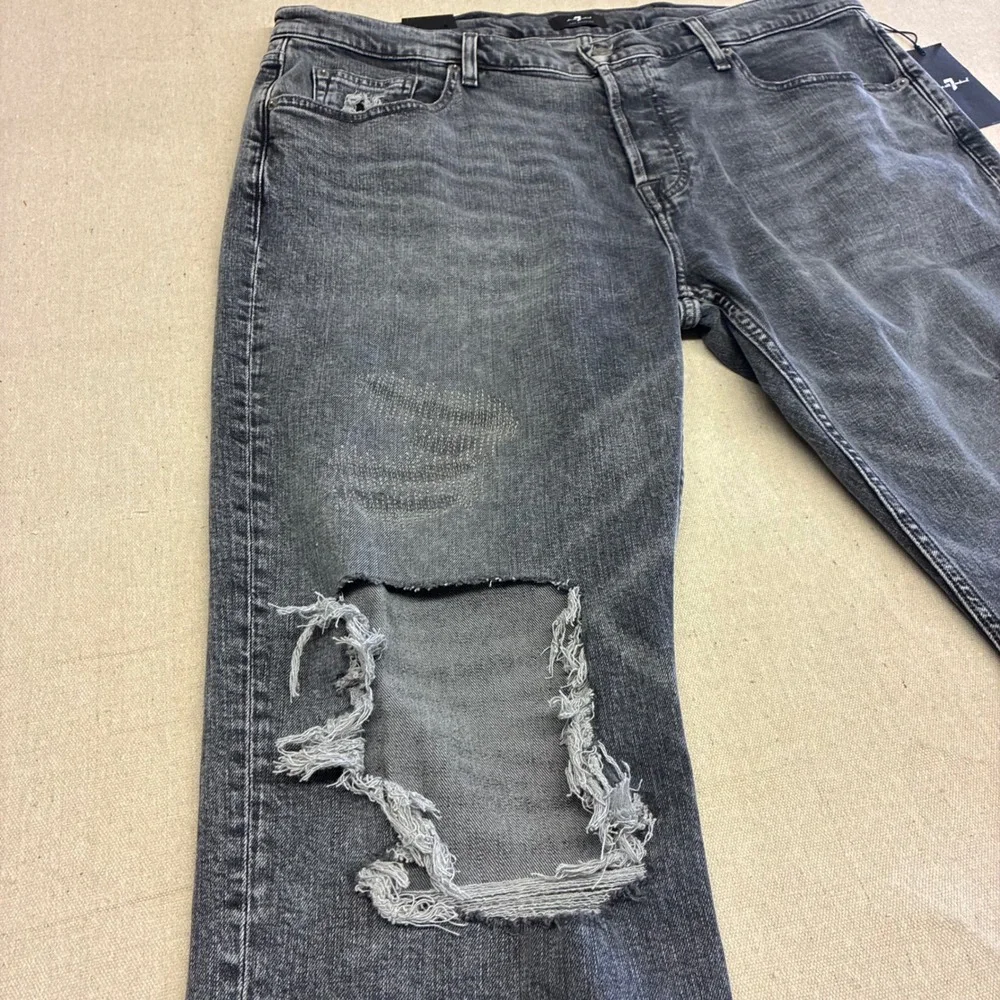 7 For All Mankind The Straight Jeans Mens 38 Gray New Distressed Indie Sleeze